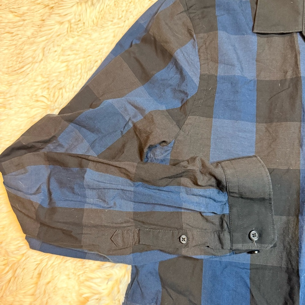 Express men’s XL extra slim Blue/Black Plaid Long-Sleeve Button-Down Shirt - Picture 4 of 10